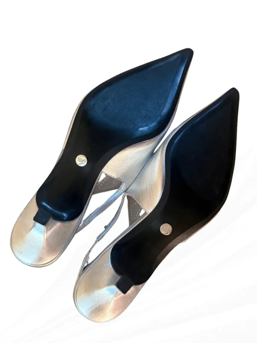 Zara Silver Metallic Slingback Heels Pointed Toe Pumps EU 39 US 8 NWOB Wedding - Picture 16 of 16